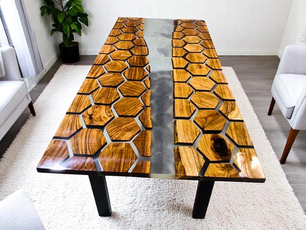 Clear Epoxy Resin Honeycomb Table for Living Room Furniture 